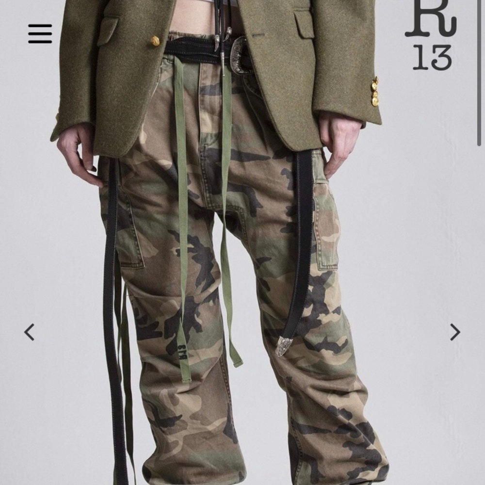 R13 drop cargo camo pants